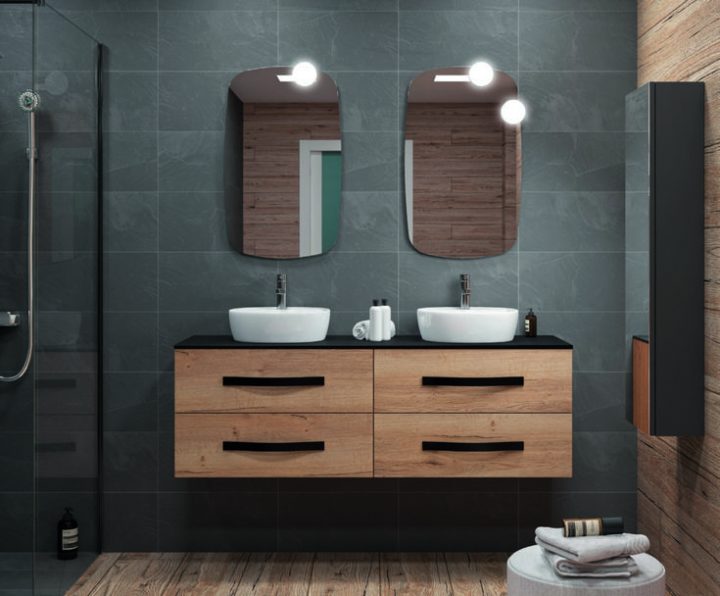 meuble double vasque noir et bois