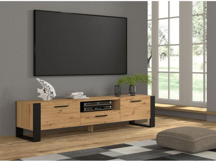 meuble tv noir 200 cm