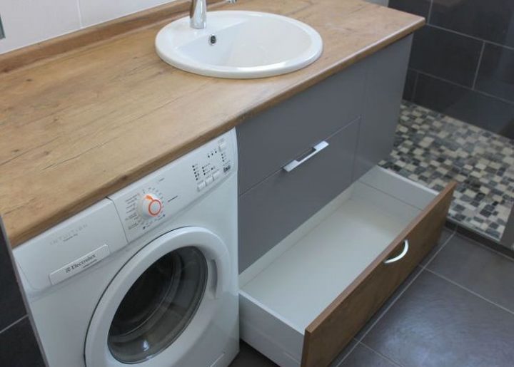 meuble vasque de salle de bain avec emplacement lave-linge