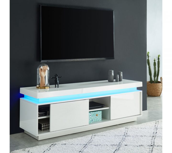 meuble tv blanc laque led