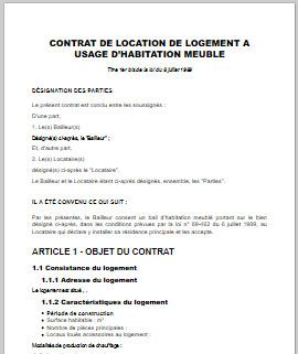 contrat de location meuble modèle