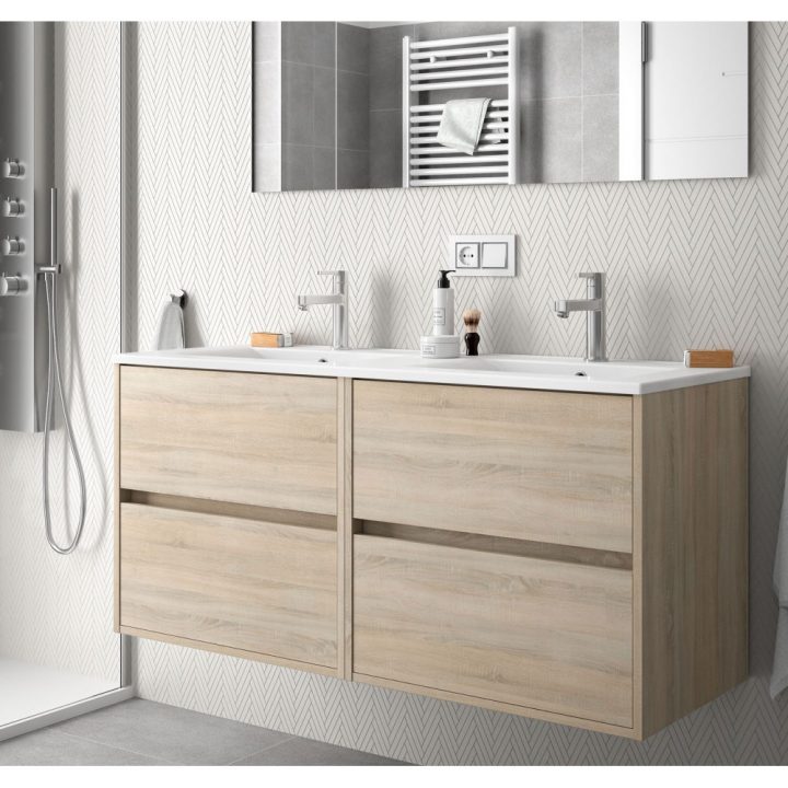 meuble double vasque blanc et bois