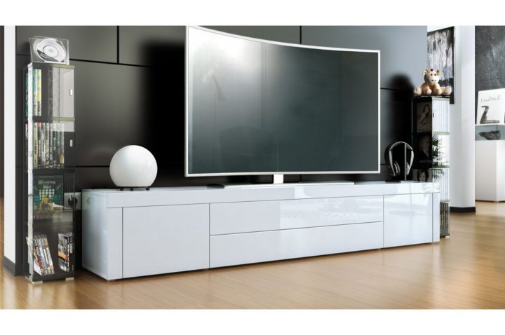meuble tv 200 cm blanc laqué