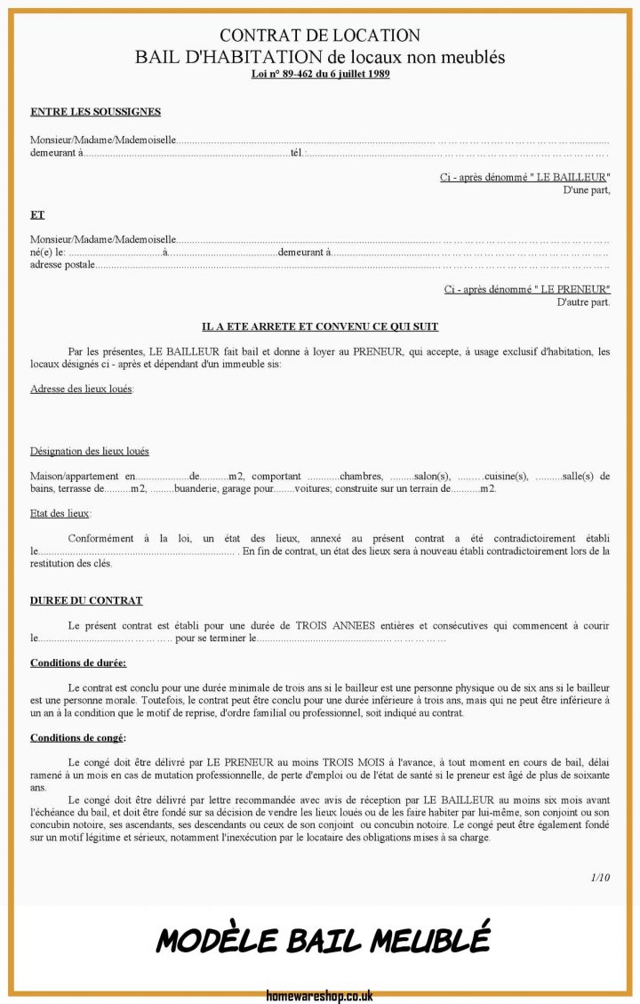 contrat de location meuble pdf