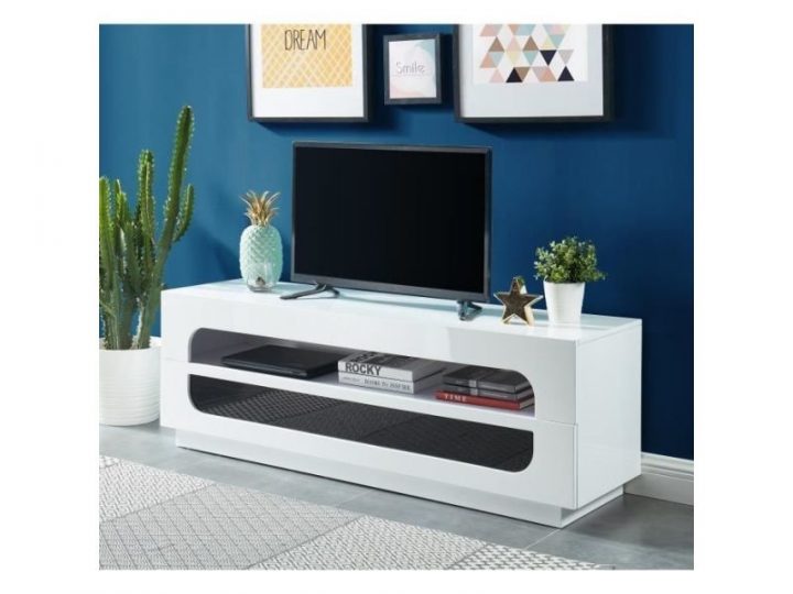 meuble tv blanc laqué 150 cm