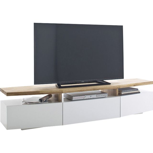 meuble tv 180 cm blanc et bois