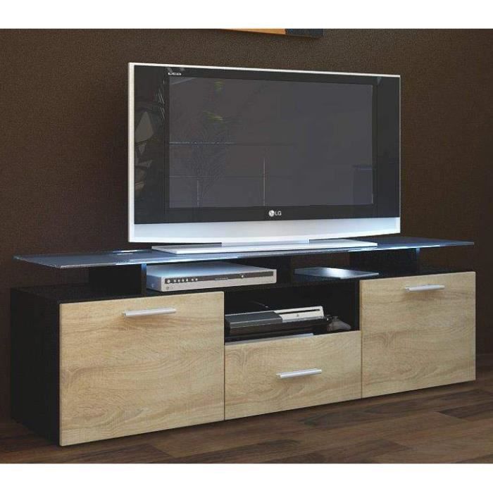 meuble tv noir et bois 160 cm