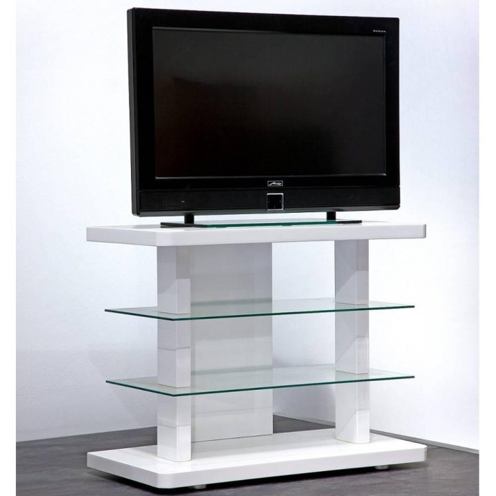 meuble tv blanc laque verre