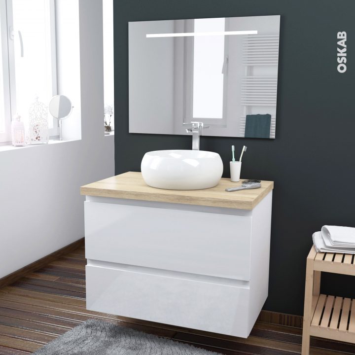 meuble salle de bain bois et blanc