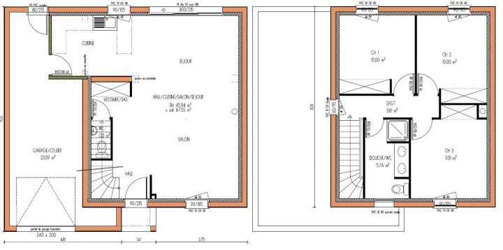 plan maison 100m2 3 chambres