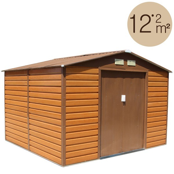 Abri De Jardin Métal 12,27 M2 Coloris Aspect Bois + Kit D serapportantà Solde Abri De Jardin