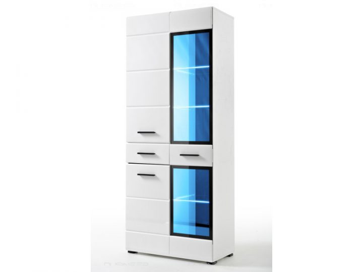 Armoire Vitrine Helio 75 Cm Pour Salon Neuf Laqué Led serapportantà Vitrine Salon But