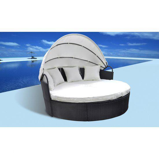 Bol | Vidaxl Ligbed Wicker Loungebed Met Zonnescherm dedans Lit De Jardin Rond