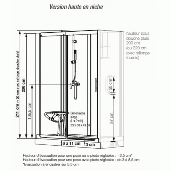 Cabine Douche Kinemagic Sérénité Haute – Porte Coulissante Kinedo concernant Hauteur Pomme De Douche