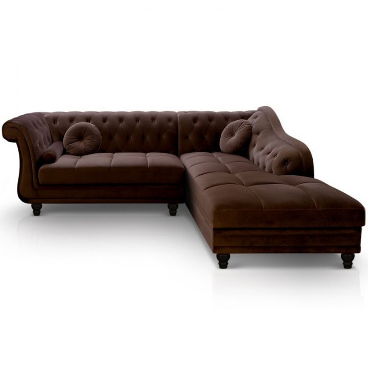 Canapé Angle Droit Velours Marron Chesterfield tout Canape Velour Marron