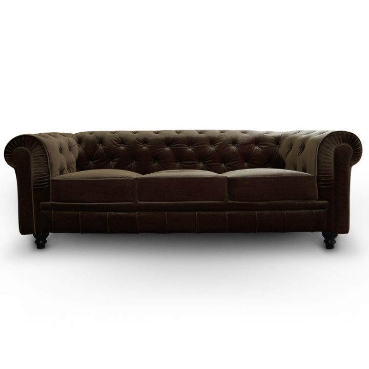 Canapé Chesterfield Velours 3 Places Altesse Marron pour Canape Velour Marron