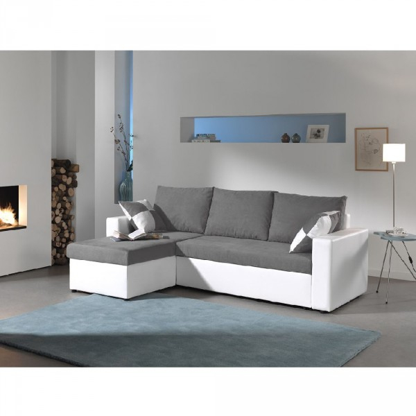 Canapé D'Angle 4 Places Convertible Blanc Gris – Canapé intérieur Canapé Gifi