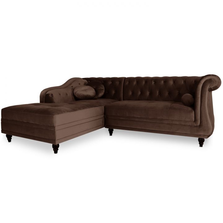 Canapé D'Angle Gauche Empire Velours Marron Style Chesterfield pour Canape Velour Marron