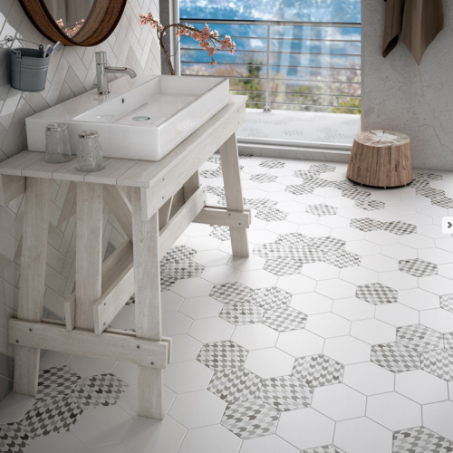 Carrelage Hexagonal 17,5X20 Tomette Design Blanc Mat Hexatile pour Carrelage Hexagonal Sol Blanc