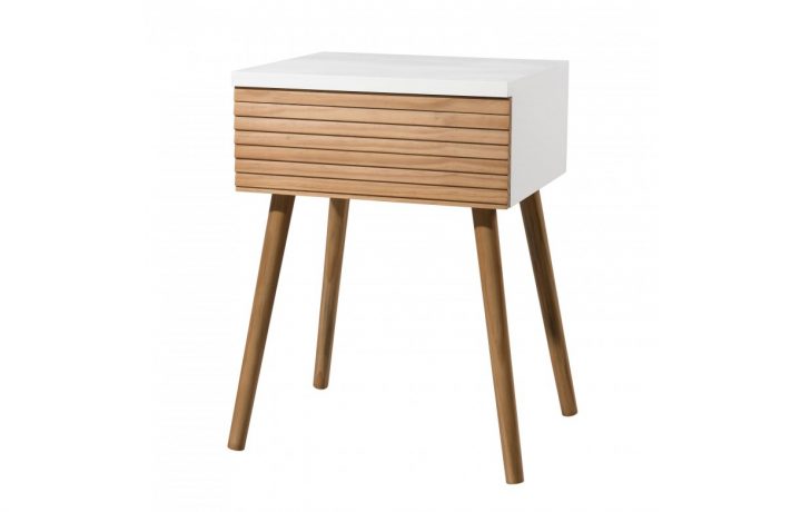 Chevet Scandinave Avec Tiroir Blanc Et Bois Clair Helsinki concernant Bois Helsino