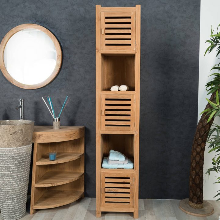 Colonne Salle De Bain En Teck Nature 2M concernant Étagère Salle De Bain Bois