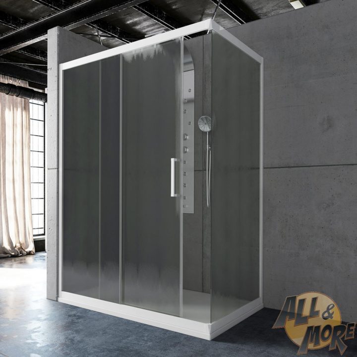 Détails Sur Cabine De Douche Pvc 90X120 Profil Blanc Verre Opaque  Chinchilla Coulissant 120 à Cabine De Douche 90X120