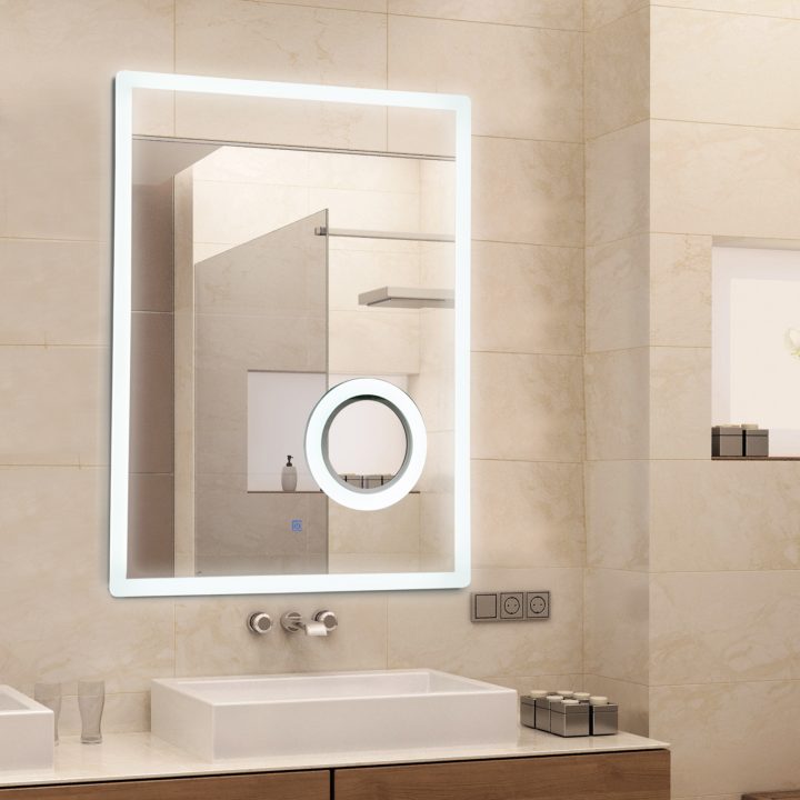 Détails Sur Kleankin Miroir Lumineux Led Salle De Bain Fonction  Grossissante 65 W 60 X 80 Cm serapportantà Miroir Éclairant Salle De Bain