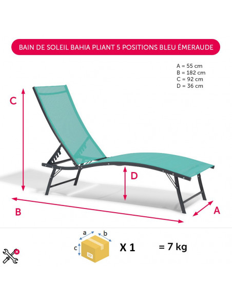 Diffusion Bain De Soleil Bahia Pliant 5 Positions Bleu tout Chaise Longue Bahia Gifi