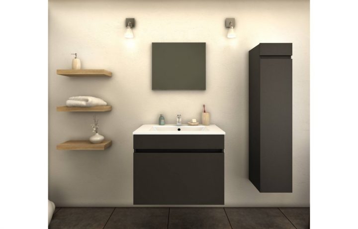 Ensemble De Salle De Bain Gris Mat 1 Meuble Avec Vasque avec Meubles Colonnes De Salle De Bain