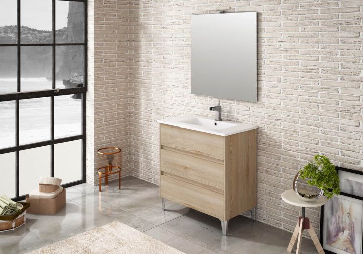 Ensemble De Salle De Bain Tenerife 80Cm Bois Clair serapportantà Meuble Salle De Bain Bois Clair