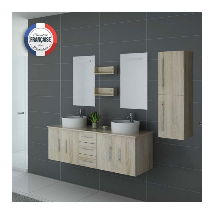 Ensemble Meuble Salle De Bain, Meuble Salle De Bain 2 Vasques Couleur Bois  Clair Dis747Sc : Salledebain pour Meuble Salle De Bain Bois Clair