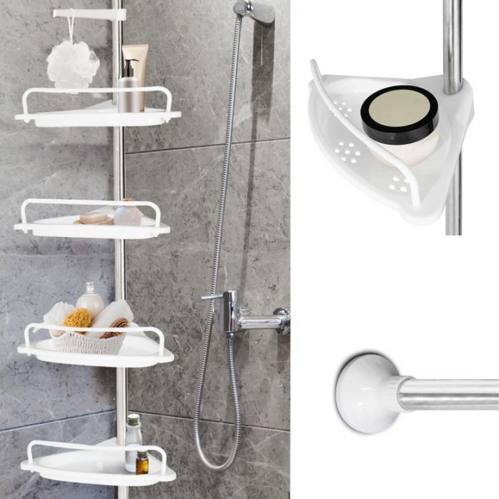 Etagère D'Angle De Douche Télescopique Chromée Avec 4 avec Étagère De Douche D&#039;Angle