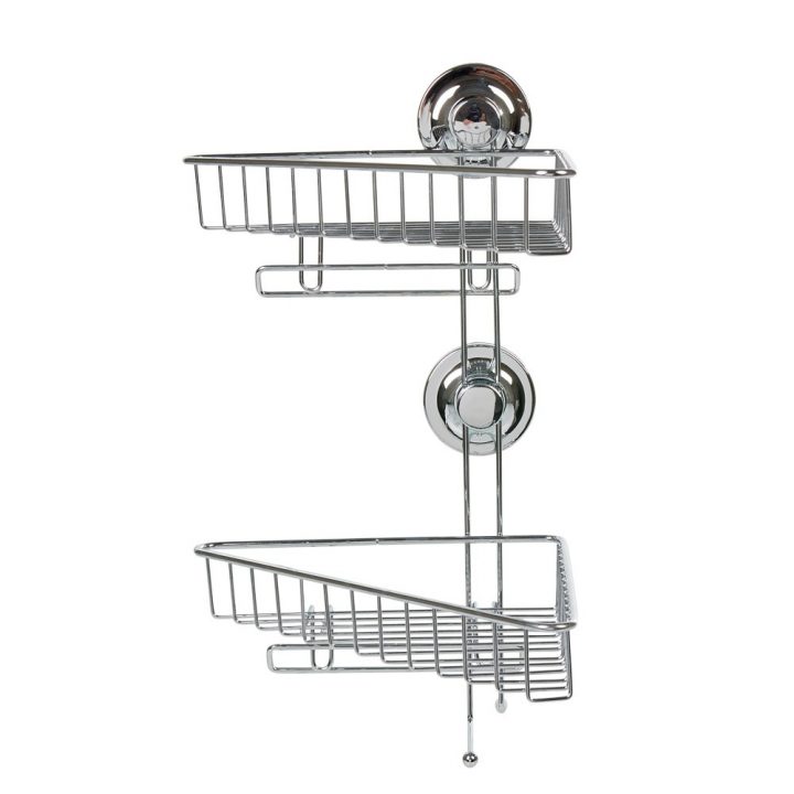 Étagère De Douche 2 Paniers D'angle À Ventouse Gris intérieur Etagere Douche Angle