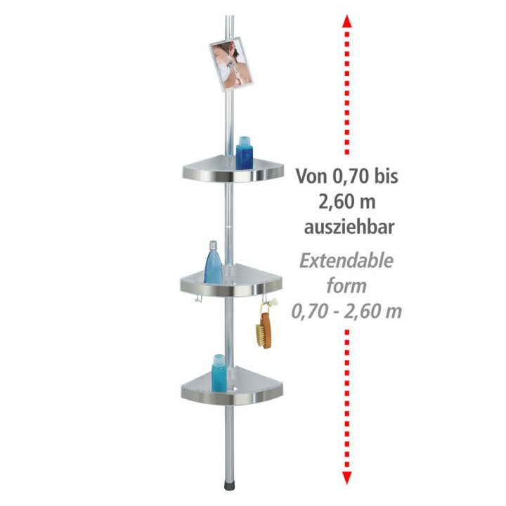 Étagère De Douche Télescopique Premium 3 Tablettes, 2 Crochets, Miroir pour Etagere Douche Telescopique