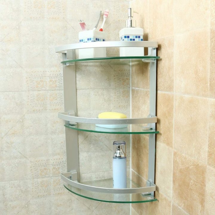 Étagère Douche D'angle Pour Salle De Bains 3 Niveau En Verre Et Aluminium dedans Etagere Douche Angle