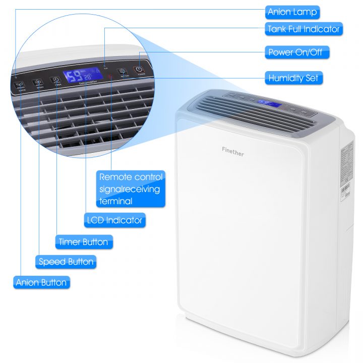 Finether 16L/d Air Dehumidifier Lcd Anion Air intérieur Deshumidificateur Chambre Bébé