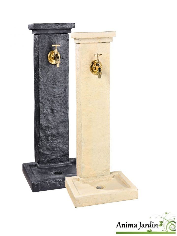 Fontaine Borne Schiste, En Pierre Reconstituée, 82,5 Cm tout Fontaine Robinet Extérieur