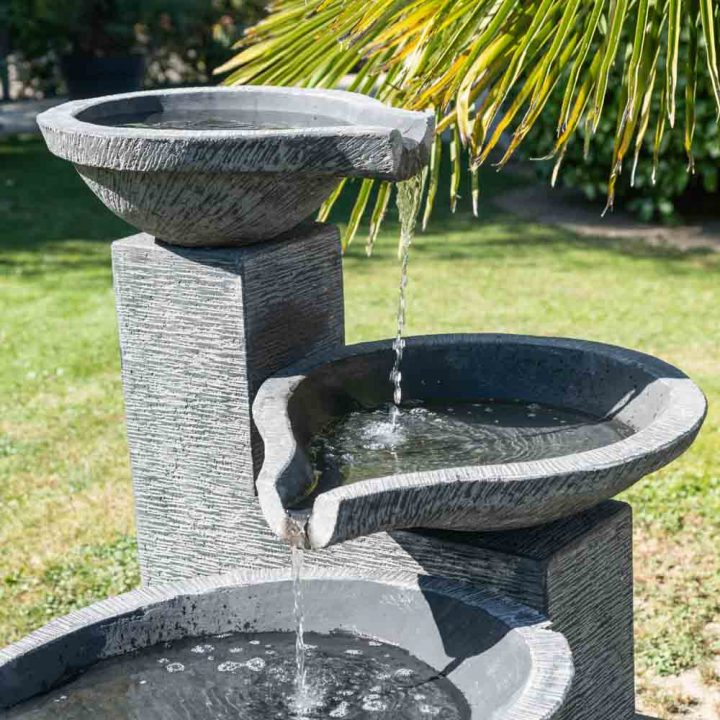 Fontaine Jardin Japonais Fontaine De Jardin À Débordement pour Fontaine De Jardin À Débordement Bassin 3 Vasques Noire Grise