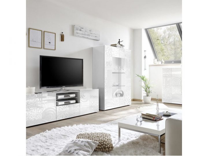 Grand Meuble Tv Blanc Laqué Design Nerina – Vente De serapportantà Grand Meuble Tv Blanc