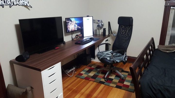 Ikea Countertop Desk 98 Inches! : Battlestations serapportantà Bureau Gaming Ikea