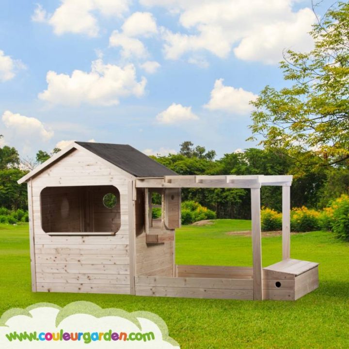 Maison De Jardin Pour Enfant Avec Pergola + Bac À Sable avec Maison De Jardin Pour Enfant