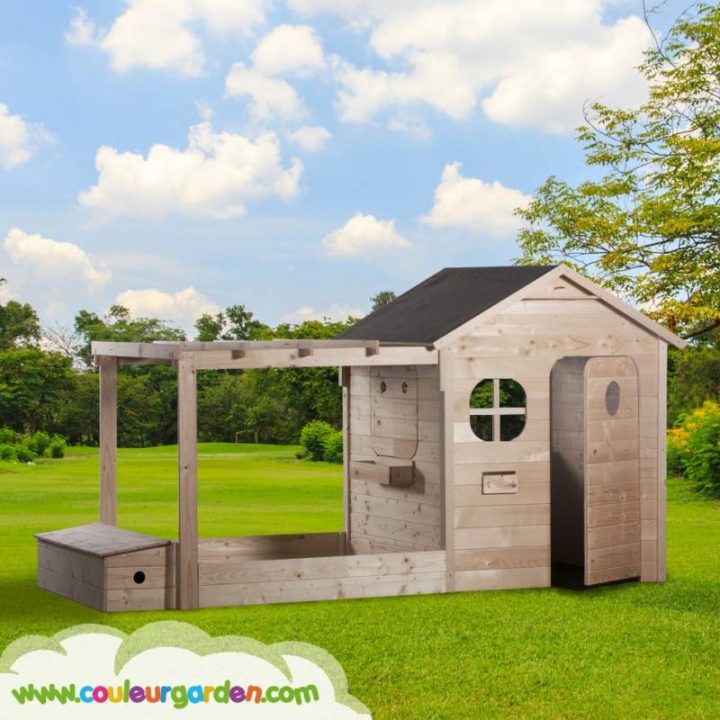 Maison De Jardin Pour Enfant Avec Pergola + Bac À Sable intérieur Maison De Jardin Pour Enfants