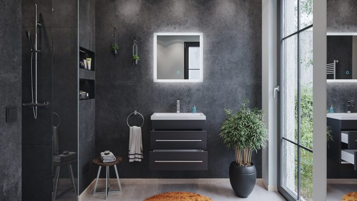 Mars 600 Slimline Avec Miroir Led Meuble De Salle De Bain Anthracite Satiné pour Meuble Haut Salle De Bain Avec Miroir