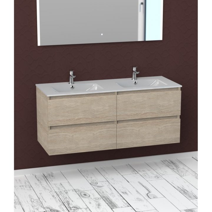 Meuble Bas Salle De Bains Evasion Bois Clair 120Cm + 4 Tiroirs intérieur Meuble Salle De Bain Bois Clair