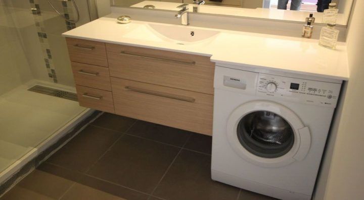 Meuble De Salle De Bain Avec Lave-Linge – Atlantic Bain intérieur Fabriquer Meuble Salle De Bain Avec Plan De Travail