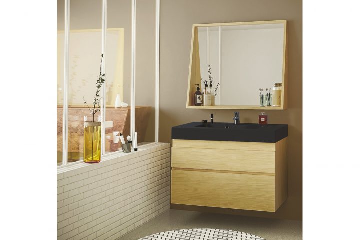 Meuble De Salle De Bain Bois Massif Et Sa Vasque Noir Mat – 80 Cm – Napoli intérieur Meuble Salle De Bain Bois Clair