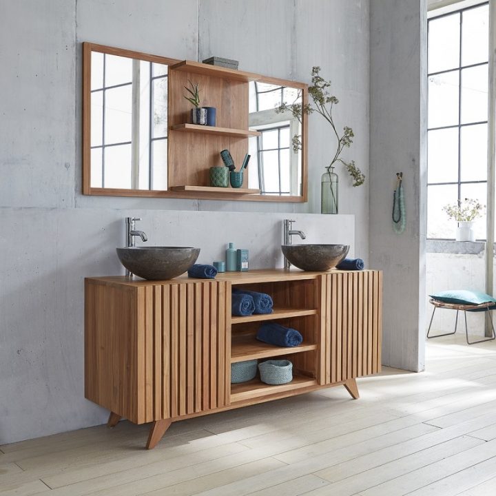 Meuble De Salle De Bain En Bois De Teck 160 | Bois Dessus dedans Meuble Salle De Bain But