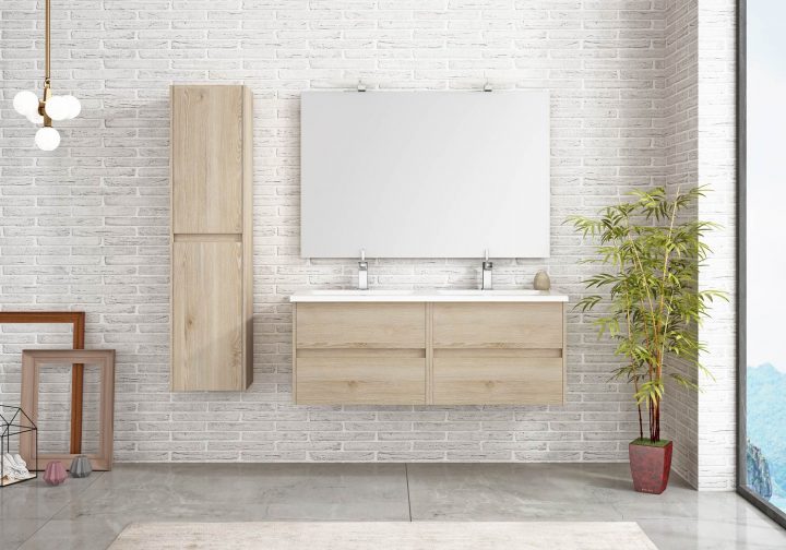 Meuble De Salle De Bain Suspendu Lerma 120 Cm Bois Clair tout Meuble Salle De Bain Bois Clair