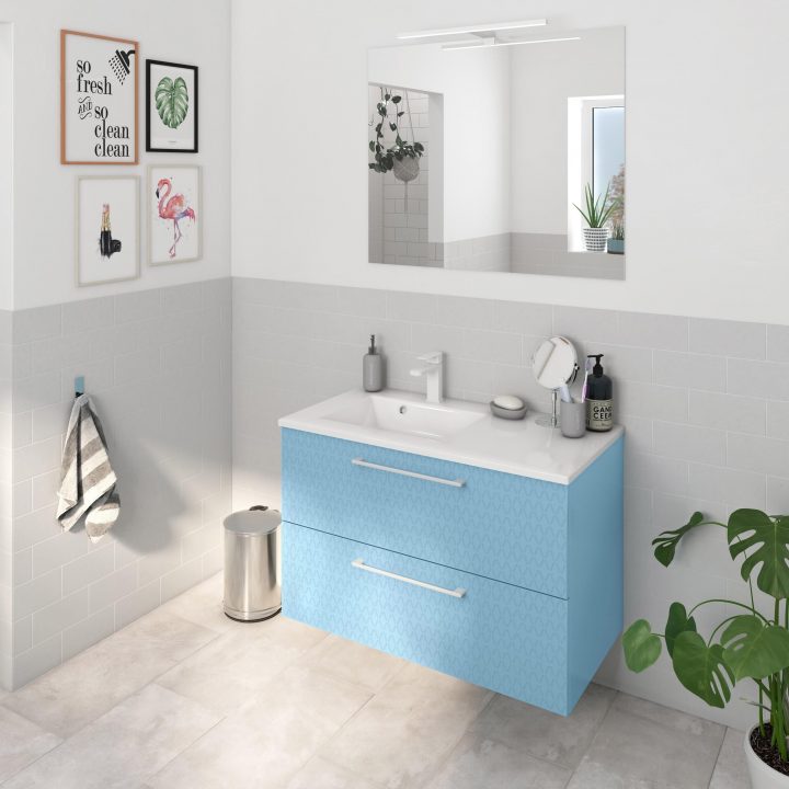 Meuble De Salle De Bains L.90 X H.58 X P.46 Cm, Bleu 3D pour Casto 3D Salle De Bain