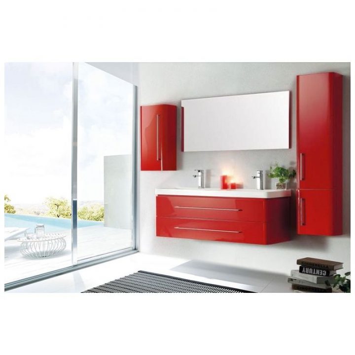 meuble salle de bain rouge